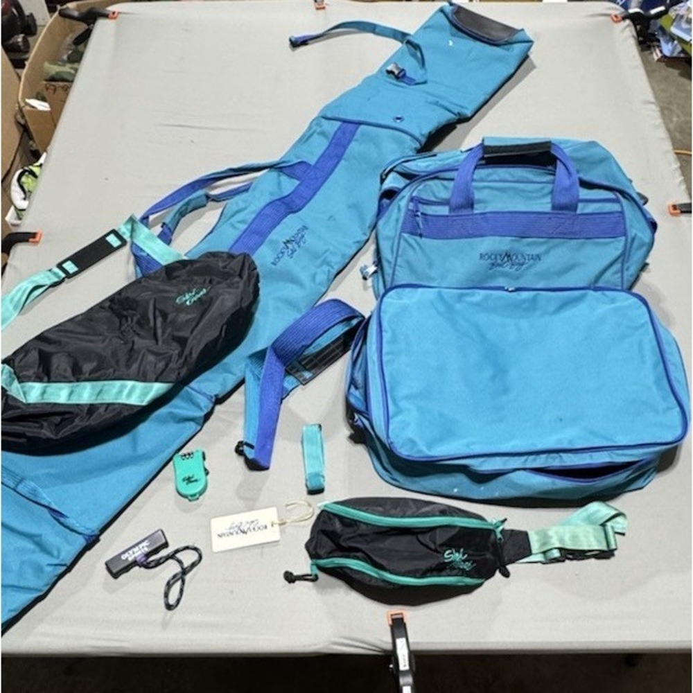 Vintage Rocky Mountain Ski Bag Set Boot Bag Gear Bag Fanny Pack 90s Teal Purple